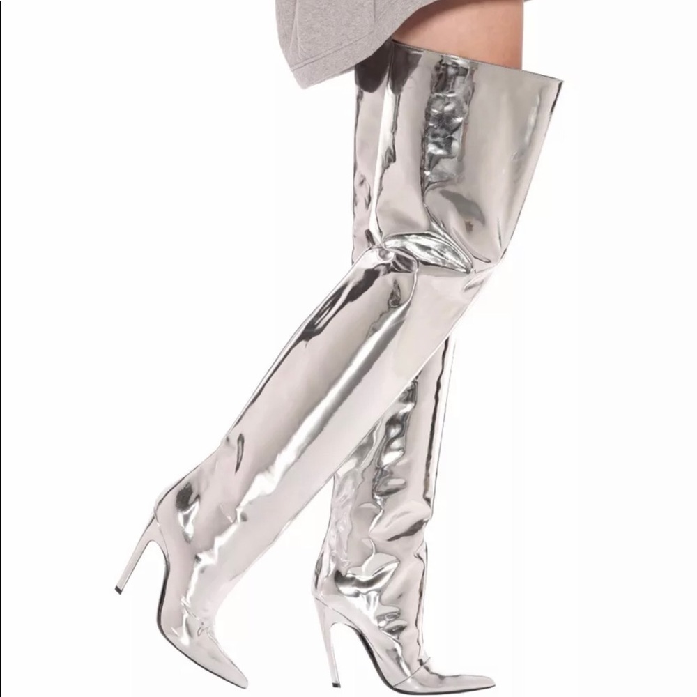 Silver High Knee Boots